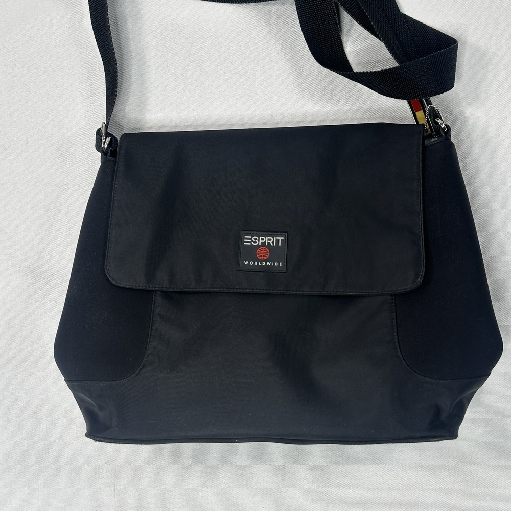 Vintage Esprit Neoprene Black Messenger Bag Y2K Adjustable Strap Crossbody